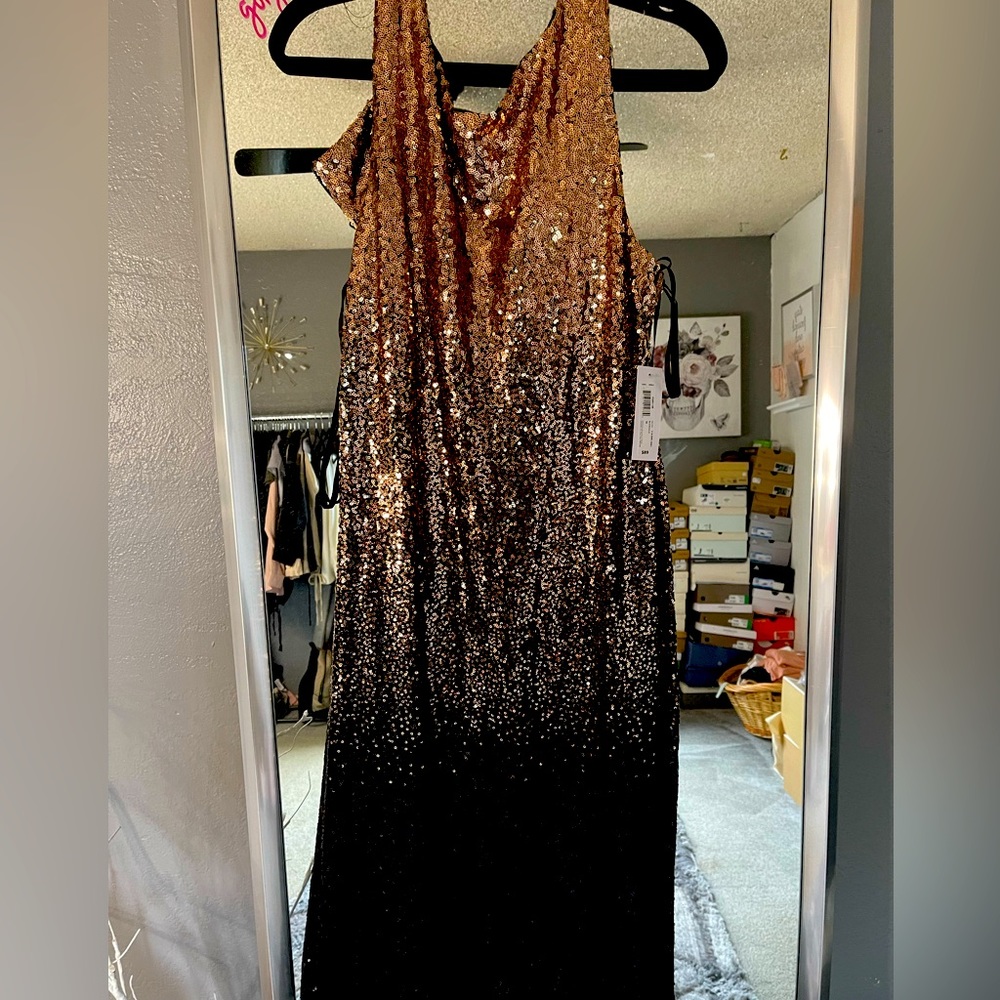 Sequence black rose gold ombré sleeveless dress